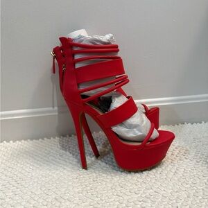 bebe Red Strappy Platform Heels